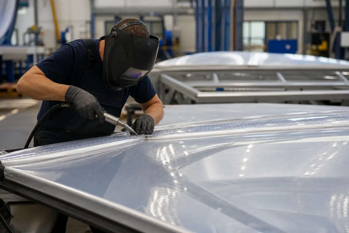 Precision welding and fabrication of translucent ETFE film panels