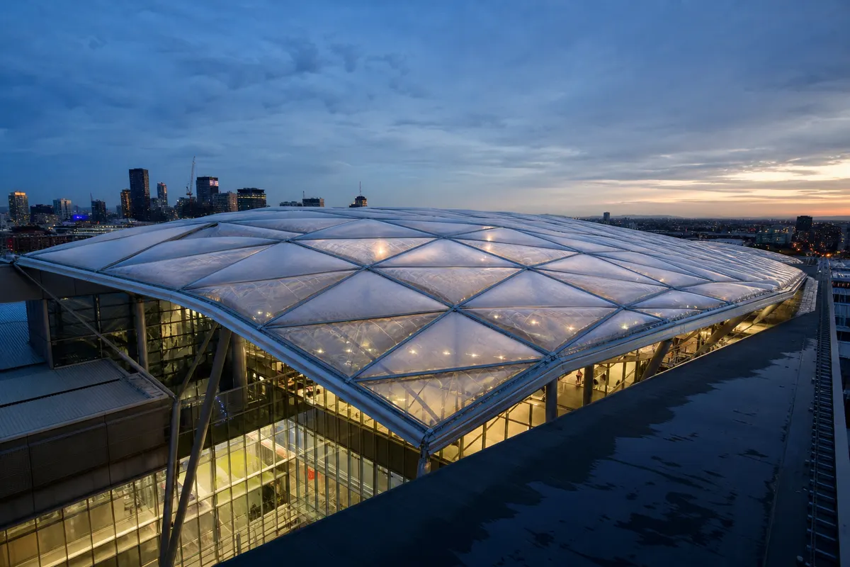 ETFE skylight fabrication workshop with precision membrane panels