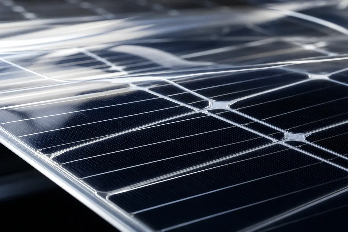 Weathered ETFE solar film front sheet retaining clarity after years of outdoor exposure
