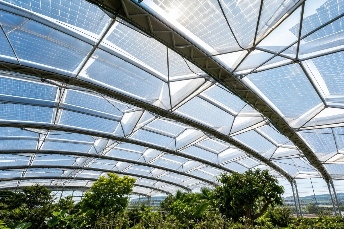 Close-up of ETFE solar panel film front sheet laminated over a photovoltaic module surface