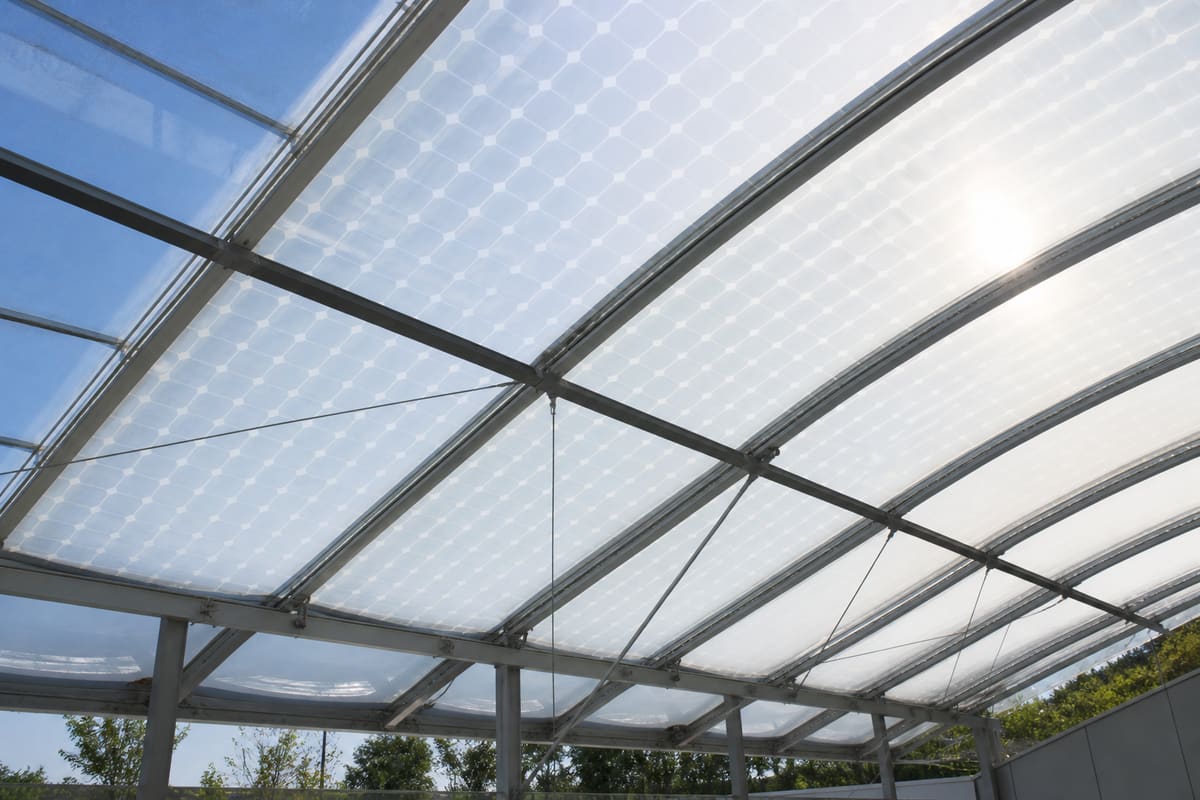 ETFE solar panel film integrated into a translucent roof