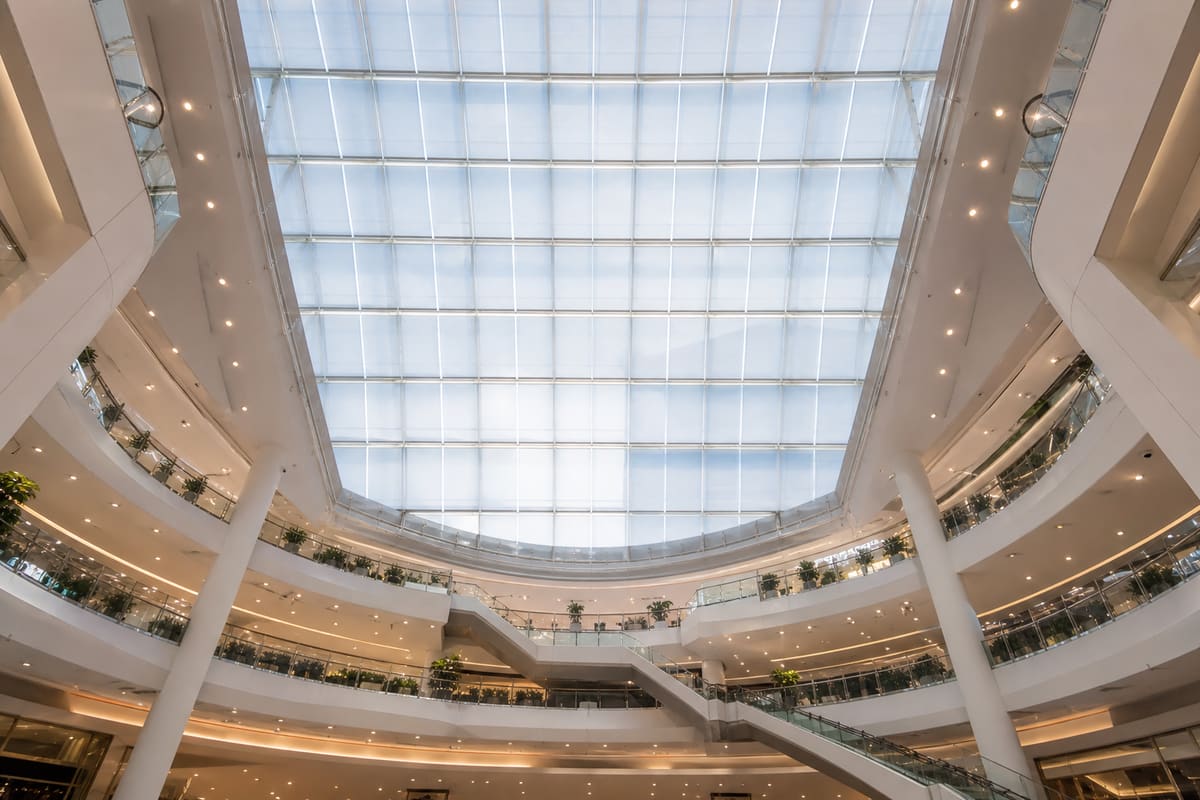 Metro station concourse daylit through ETFE roof window skylights
