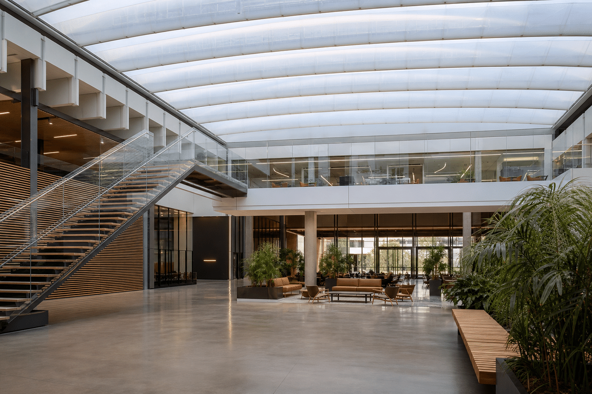 Corporate Headquarters ETFE Project overview — daylit ETFE space
