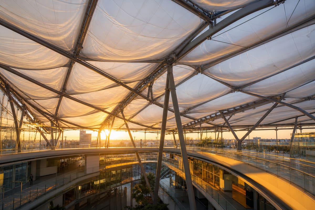 ETFE air cushion roofing system with multi-layer inflatable cushions