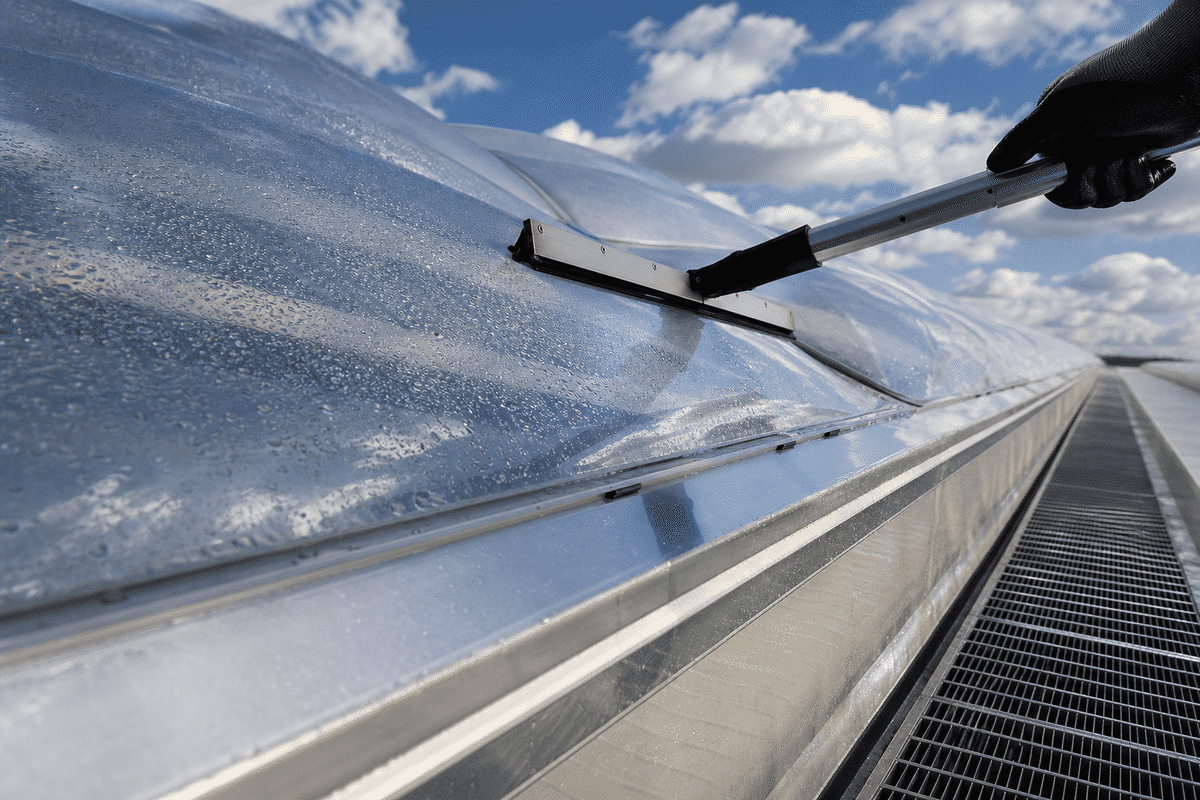 Water squeegee finishing clean ETFE cushion panel edge
