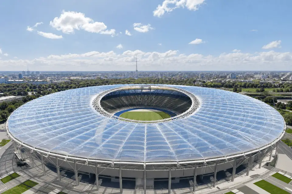 Triple-layer ETFE cushion showing inflated layer separation — ETFE technical guide — ETFE technical guide
