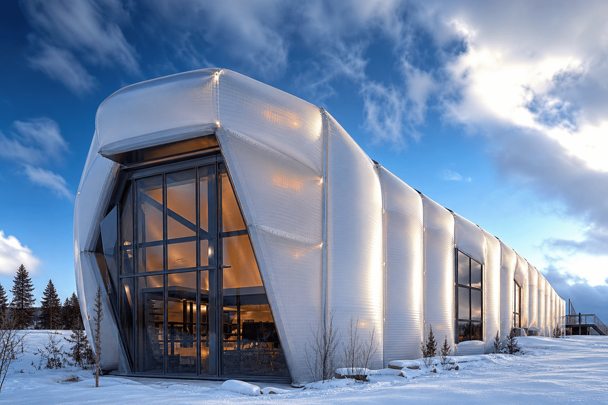 Cold-climate building with thick multi-layer ETFE cushions