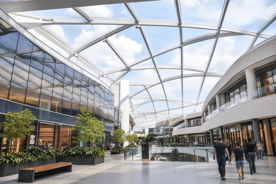 Interior atrium split between ETFE cushion and glass skylight — ETFE technical guide — ETFE technical guide