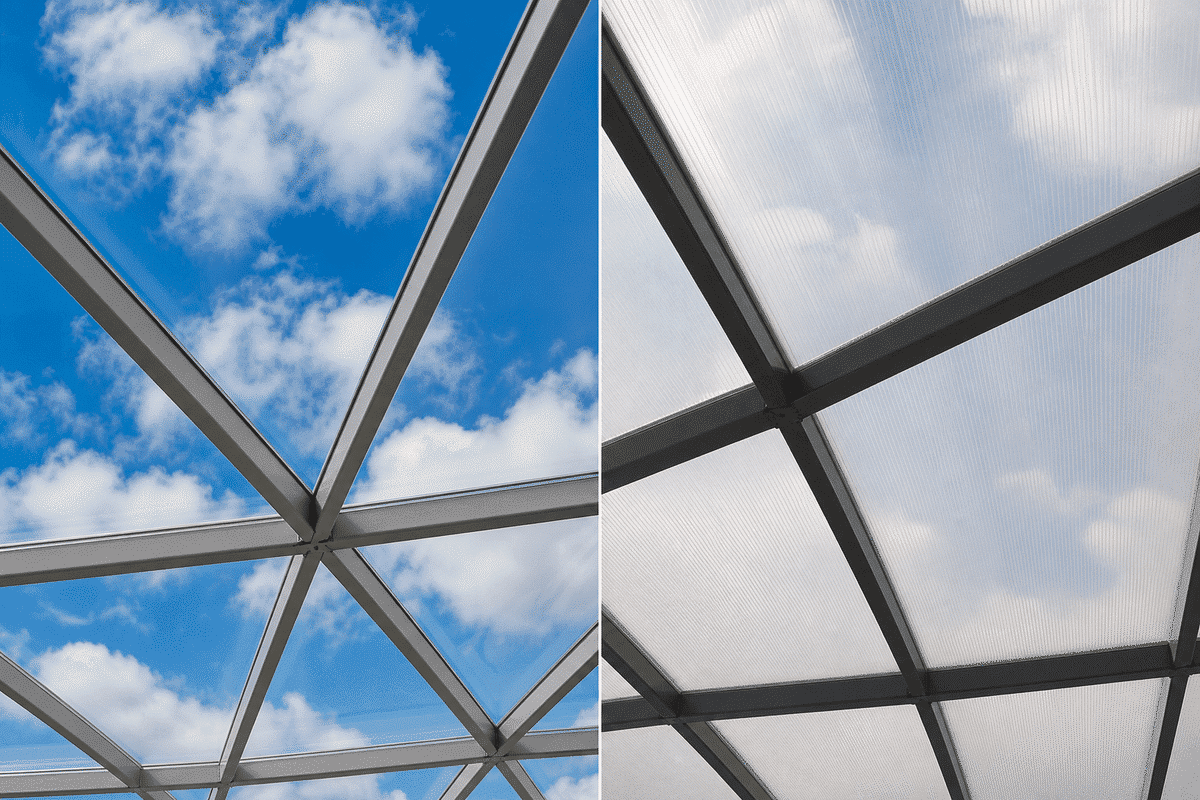 ETFE cushion envelope versus rigid polycarbonate panel section