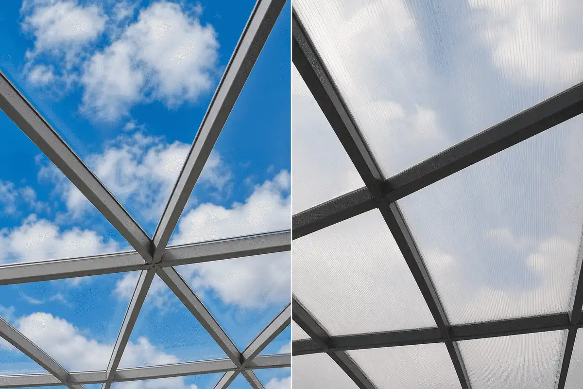 ETFE cushion envelope versus rigid polycarbonate panel section — ETFE technical guide — ETFE technical guide