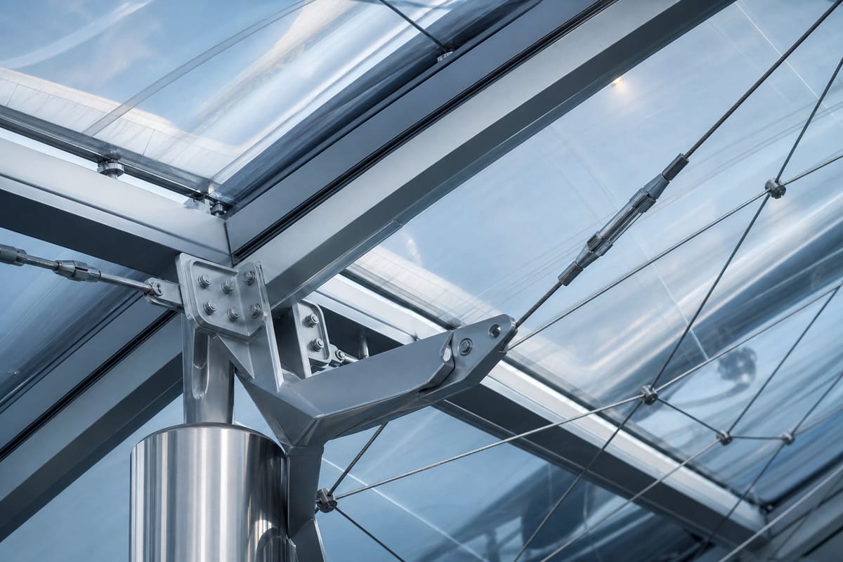 Close detail of ETFE cushion frame and membrane engineering